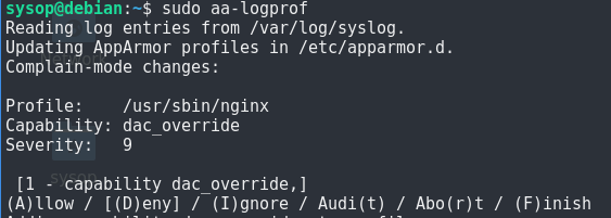 Commande Linux Apparmor infraction