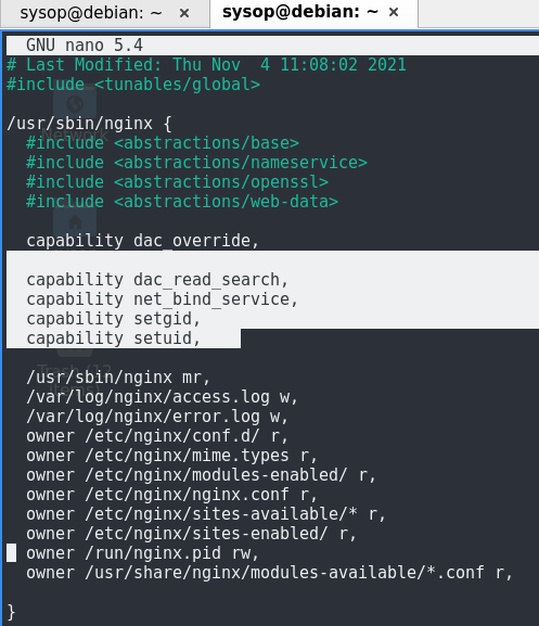 Commande Linux assouplissements des règles Apparmor